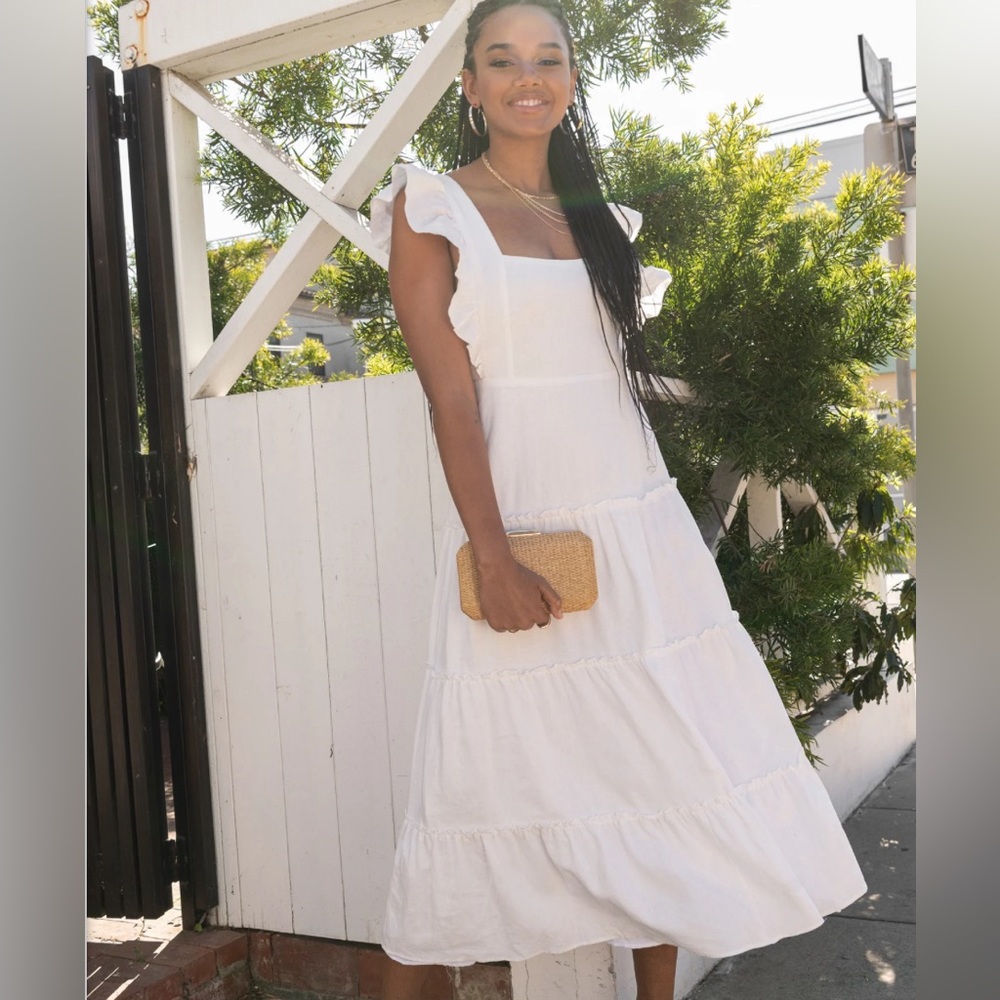 Show Me Your Mumu Lovely Midi Dress ~ White Linen - Small